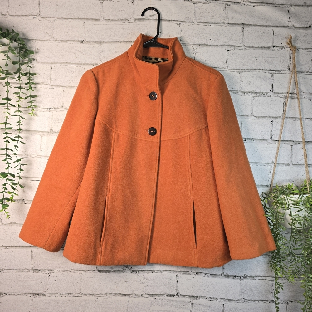 CHICO'S SWING JACKET WAISTCOAT ORAN CHETTAH LINING MOCK COLLAR WOMENS SIZE 1 MED